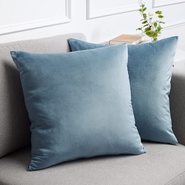 lalaLOOM Luxurious Silky Velvet Pillow Covers, Set of 2, Softest Decorative Throw Pillowcases, Hidden Zipper, Washable, Home Décor Accent Cases for Living Room Couch, Sofa, Bedroom, 16x16, Stone Blue