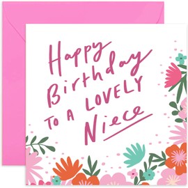 Old English Co. Happy Birthday Lovely Niece Card - Square Birthday Wishes Card | Suitable for Women, Niece, Auntie, Uncle | Blank Inside & Envelope Included