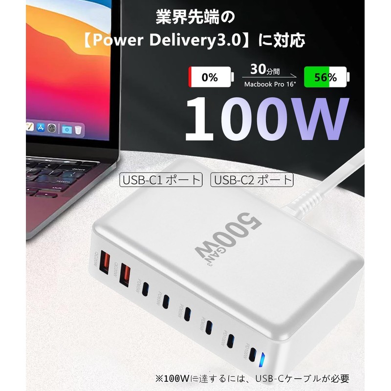[2025 GaNFastⅢ 8 Ports 2 x Single 100W] 500W Charger,
