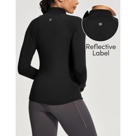 IUGA Workout Thermal Shirts for Women Turtleneck Long Sleeve Fleece Lined Tops Winter Running Gear with 2 Side Pockets Black