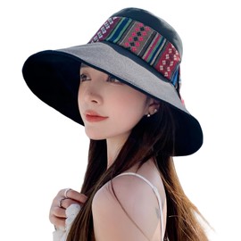 Narebuy Women's Hat, Wide Brim, UV Protection, Sun Protection Hat, Fashionable, Foldable, Bucket Hat, Bowtie, Cute, Small Face Effect, Cool, Size Adjustable, Breathable, Elegant, Convenient to Carry