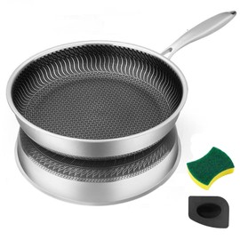 Goeszooin Non Stick Frying Pan,11.6 Inch Hybrid Nonstick Frying Pan,Non Stick Stainless Steel Skillet, Dishwasher and Oven Safe,Compatible with All Cooktops.