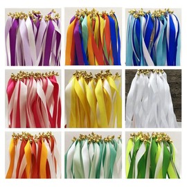 Hrlace Pack of 50 Wedding Wands Wedding Streamers with Bells Ribbon Wand Ribbon Fairy Stick Wedding Fairy Sticks Lucky Sticks Silk Fairy Stick for Weddings Birthday Party Colourful Pack of 50