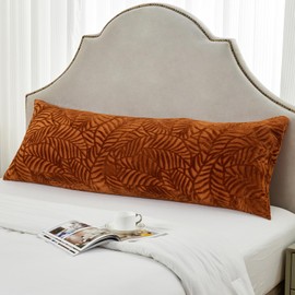 SOCHOW Fall Body Pillow Cover 21x54 Inches, Super Soft and Cozy Leaves Textured Fleece Long Body Pillowcase with Zipper Closure,1 Pack, Caramel