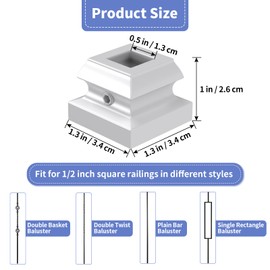 MOLIGOU 50 Pcs Iron Baluster Shoes, Square Staircase Baluster Shoes with Pre-Inserted Screw, Stair Flat Shoe Use for 1/2" Square Spindles (White)