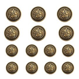 MebuZip 14 Pieces Old Gold Button Vintage Antique Metal Buttons Set 18mm 23mm for Blazers, Suits, Sport Coats, Uniform, Jackets (MBM32)