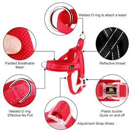 Plutus Pet No Pull Dog Harness with Breathable Mesh Padded, Adjustable Reflective Escape Proof Dog Harness, Quick Fit Dog Vest Harness for Small Medium Large Dogs(M, Red)