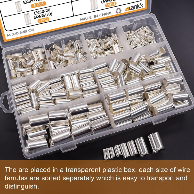 mankk 305 Pcs Wire Ferrules Kits Silver Plated Copper Crimp