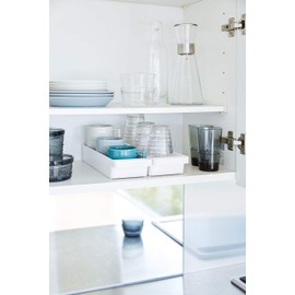 Yamazaki Industries 4708 Tower Glass & Mug Storage with Handle, White, Approx. W 4.1 x D 13.0 x H 2.1 inches (10.5 x 33 x 5.3 cm), Glass Stand, Cutlery Storage, Stackable