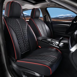 Coverado Front Seat Covers, Waterproof Seat Covers, 2 Pack Nappa Leather Car Seat Covers, Black Seat Covers for Cars, Automotive Seat Covers Universal Car Seat Protector Fit for Most Cars, Black&Red