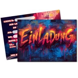 Vielucks 15 x Original Graffiti Invitation Cards – DIN A6, Invitation Cards for Children's Birthday Parties for Boys and Girls, Birthday Invitations, Party Invitations, School Invitation Cards, Party