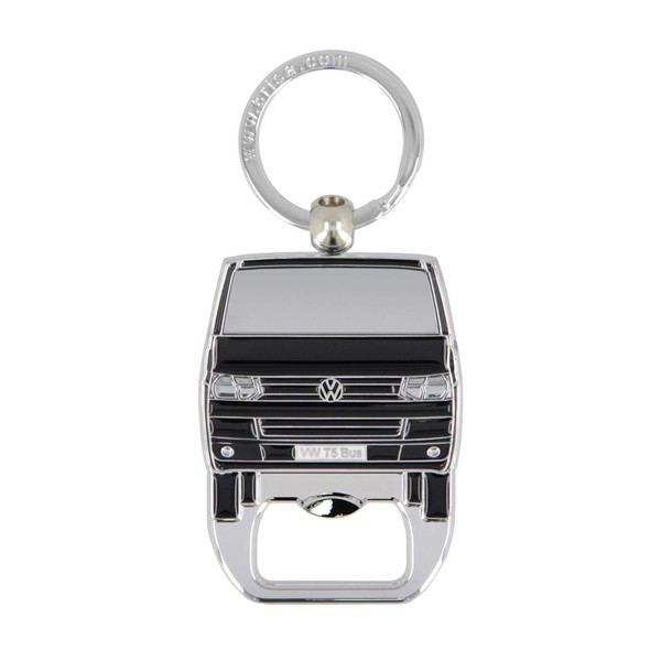BRISA VW Collection - Volkswagen Keychain Ring Keychain Accessory Keyholder with Bottle Opener in T5 Bus Campervan Design (Black)