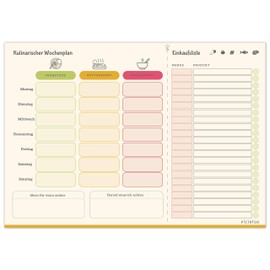 PICTALOO Culinary weekly plan, menu planner and shopping list in DIN A4 with 50 sheets, the meal planner for the whole week including space for ideas (retro magnetic)