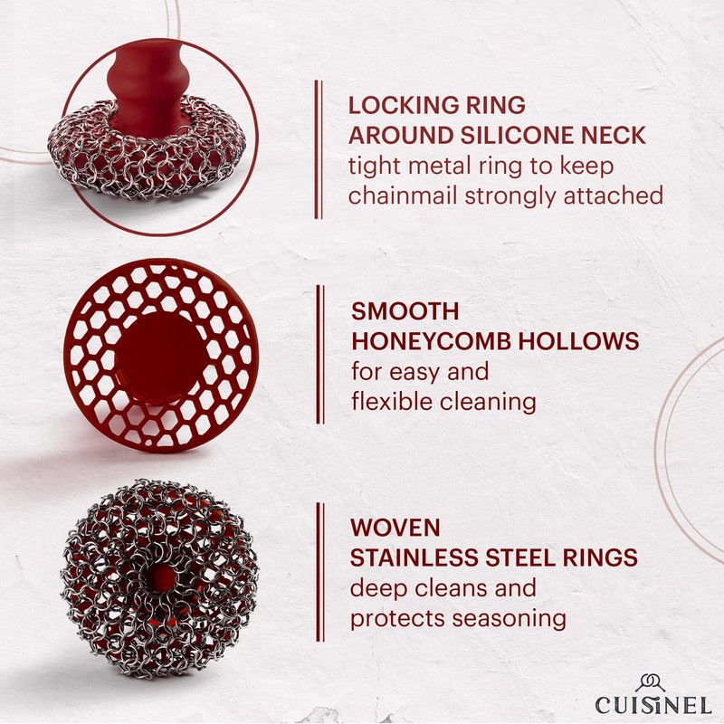 Cuisinel Cast Iron Chainmail Scrubber + Pan Scraper - Deluxe