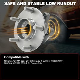 Pair 513294 Front Wheel Bearing Hub Assembly Compatible with Nissan Altima 2007 2008 2009 2010 2011 2012 (Fits 2.5L 4-Cylinder Models Only), for 2013 Altima 2.5L Coupe Only, 5 Lug w/Encoder ABS