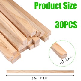 Pack of 20 square wooden strips, 1.2 x 1.2 x 30 cm, wooden blocks for crafts, craft wood, square, wooden sticks, natural pine, wooden strips untreated, square wood for model making, support, frame