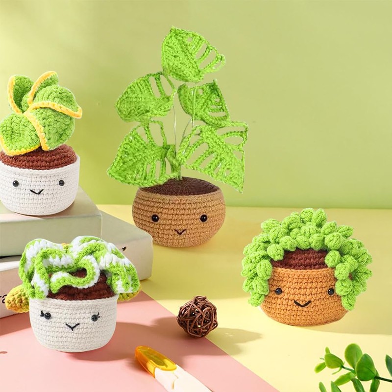 CLIUNT Crochet Set for Beginners, Crochet Plants Potted Cactus Knitting,