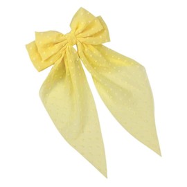 8-Inch Large Tulle Layered Bow Hair Clip - Yellow Hair Accessories for Women, Girls, Kids, and Teens