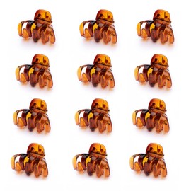 Cobahom 12 Pcs Small Claw Clips 1.2 Inch Plastic No-Slip Mini Clips for Thin Hair Styling Accessories for Women and Girls (Brown)