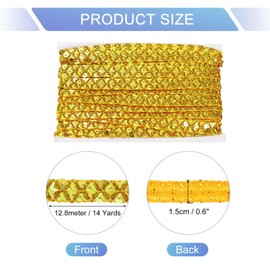 uxcell 14 Yards Sequins Trim Ribbon 0.6 Inch Sequin Gimp Braid Trim Beaded Lace Ribbon Paillette Fabric Flat Trims Strips for Crafts Sewing Clothes Home Party Decoration, Dark Gold