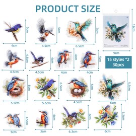30PCS Blue Robin Bird Stickers,Cute Fly Bird PET Transparent Stickers,Special Shaped Bird Collection Stickers for Scrapbooking, DIY Crafts, Laptops, Junk Journal, Gifts for Adult, Child