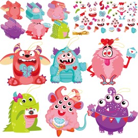 party greeting Valentine's Day Monster Craft Kits for Kids, DIY Monster Ornament Bulk Paper Decorative Kit for Preschool Home Class Game Activities