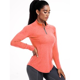 CADMUS Workout Shirts Women's Long Sleeve Running Athletic Hiking Shirts, Pack of 1, Orange, M