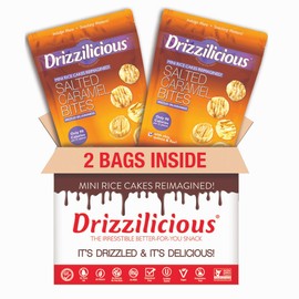 Drizzilicious Mini Rice Cakes Salted Caramel - Rice Crisps, Healthy Snack for Adults & Kids, Flavored Rice Cakes, Vegan, Gluten Free, Allergen Free, 90 Calories Per Serving - 4 oz (Pack of 2)