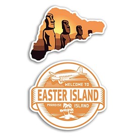 2 x 10cm Wide Easter Island Vinyl Stickers - City Landmarks Holiday Travel Adventure Travel Map Flag Country Scrapbooking Gift #78747