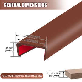 Slimline Cabinet Door Edge Protector, 3/4" Self Adhesive Peel and Stick Rubber Edge Guards, Flexible U Shaped Strips for Kitchen & Garbage Drawer Fronts, Edge Trims for Desks and Shelfves, Brown, 10Ft