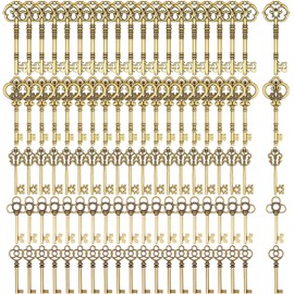 100 Pcs Vintage Skeleton Key Charms, Antique Style Bronze Keys Set, Rustic Necklace Pendant, Large Flying Key Decoration for DIY Jewelry Making Wedding Party Gift