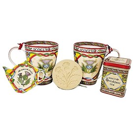 Exclusively Irish Ceramic Scottish Thistle Set of 5 Items Cookie Stamp - 2 Mugs Tea Bag Holder and Breakfast Tea 50 Bags Kitchen Teatime Backing Supplies Hot Drinks Gift Birthday Present
