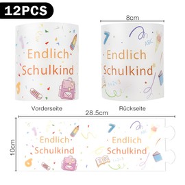 Einschulung Deko, Windlichter Tischdeko Einschulung 12 Stück, Endlich Schulkind, Einschulung Deko Mädchen, Schulkind Deko, Tischdeko Schulanfang, Schulanfang Party Deko Set für Teelichter oder Kerzen