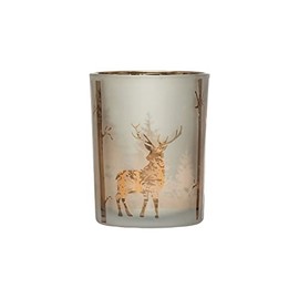 Mercury Glass Candle Holder with Laser Etched Scene, Silver Finish
