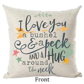 Ramirar Watercolor Colorful Green Quote I Love You A Bushel & A Peck and A Hug Around The Neck Decorative Throw Pillow Cover Case Home Living Room Bed Sofa Car Cotton Linen Square 18 x 18 Inches
