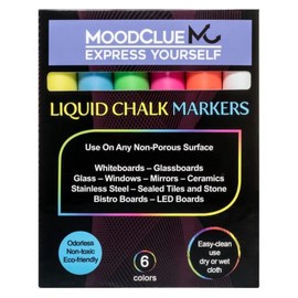 Perfect for whiteboards, glass boards, most chalkboards, windows, mirrors, car windshields. 6 neon liquid chalk markers. Washable, non-toxic, odorless. Wet or dry erase. Reversible tip. Many uses.