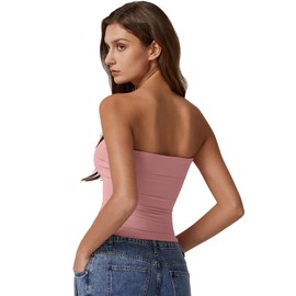 QINSEN Womens Y2k Off Shoulder Tops Double Lined Strapless Tube Top Going Out Bandeau Crop Tops Pink XS