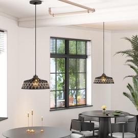 Zevluck Pendant Lights Kitchen Island, Adjustable height Metal Pendant Light Fixtures with Raffia,Matte Black Hanging Industrial Pendant Light for Kitchen,Dining Room,Living Room,Bedroom,Bar Pack of 2