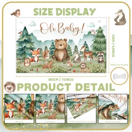 AIBIIN Woodland Baby Shower Decorations Backdrop for Boy Woodland Animals Oh Baby Shower Party Decorations Supplies Green Forest Bear Themed Party Banner Photo Studio Props 70.8 x 43.3 inch