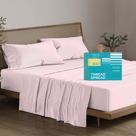 THREAD SPREAD 100% Egyptian Cotton Sheets Queen Size - 800 High Thread Count Sheets Queen, 4 PC Luxury Hotel Sheets for Queen Size Bed, 16" Deep Pocket Sateen Weave Soft Cooling Bedding Sets - Blush