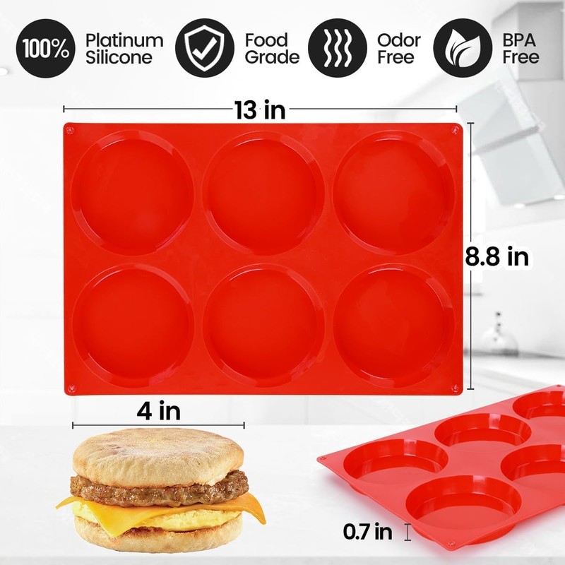 CAKETIME Jumbo Muffin Top Pan, Silicone Egg Molds for Breakfast