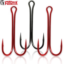 FANATIK Double Hook Double Long FD-1140 Size 8, 7, 6, 4, 2, 1, 1/0, 2/0, 3/0 Jig Fishing Hook for Rubber Bait Offset (Black, 27 mm - #8-5 Pieces)