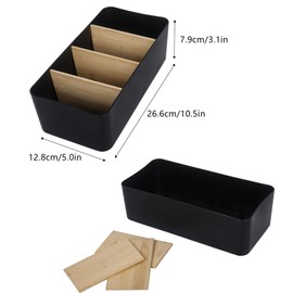 Klmnop Seasoning Packet Organizer, Spice Packet Storage Organizer with Removable Dividers, Bamboo Wood Storage Caddy for Kitchen, Pantry, Cabinet, Countertop(Black)