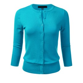 FLORIA - Suéter de punto con botones para mujer, manga 3/4, cuello redondo (S-3X), Fsw024_turquesa, M