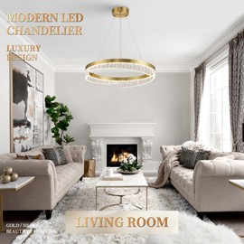Sparklelf Gold Chandelier 24‘’Modern LED Chandeliers Dimmable 1 Ring Flush Mount Chandelier LED Pendant Light with Remote Control for Living Room Bedroom Dining Room