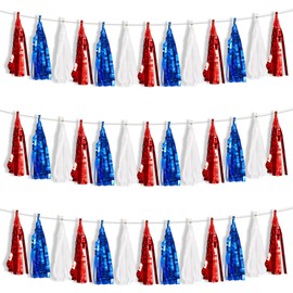 BEISHIDA 3 Packs Red Blue White Metallic Foil Fringe Tassel Garland, Tassels Banner Streamers for Car Floats Bridal/Baby Shower Birthday Wedding Halloween Christmas Holiday Party Decoration
