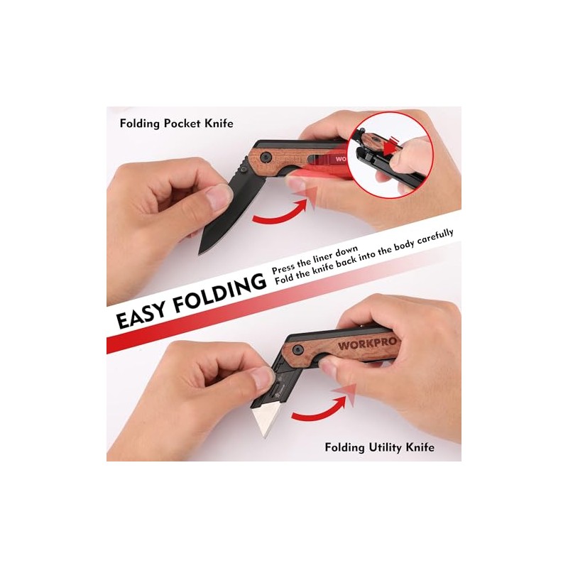 WORKPRO 2-in-1 Folding Knife/Utility Knife - Gifts for Dad, Quick-Change