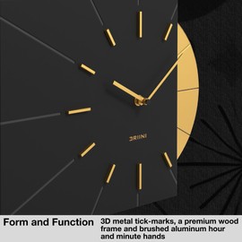 Driini Clocks Mid Century Modern Wall Clock - Square Black Clock with Decorative Gold Accent- Unique and Cool Clock, Battery Operated - MCM Decor & Decorative Wall Clock for Mid Century Modern Decor.