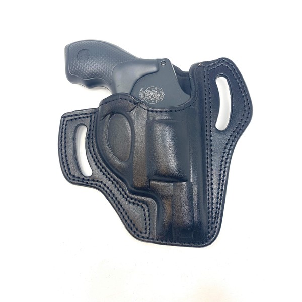 Cardini Leather OWB Leather Holster for S&W J Frame, for Ruger LCR and SP101, and Other 38 Special Snub Nose Revolver up to 2.25" Barrel - Black Right Hand