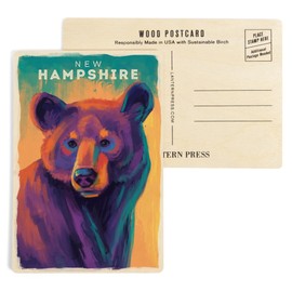 New Hampshire, Black Bear, Vivid (4x6 Birch Wood Postcards, 2-Pack Stationary, Rustic Home Wall Decor)